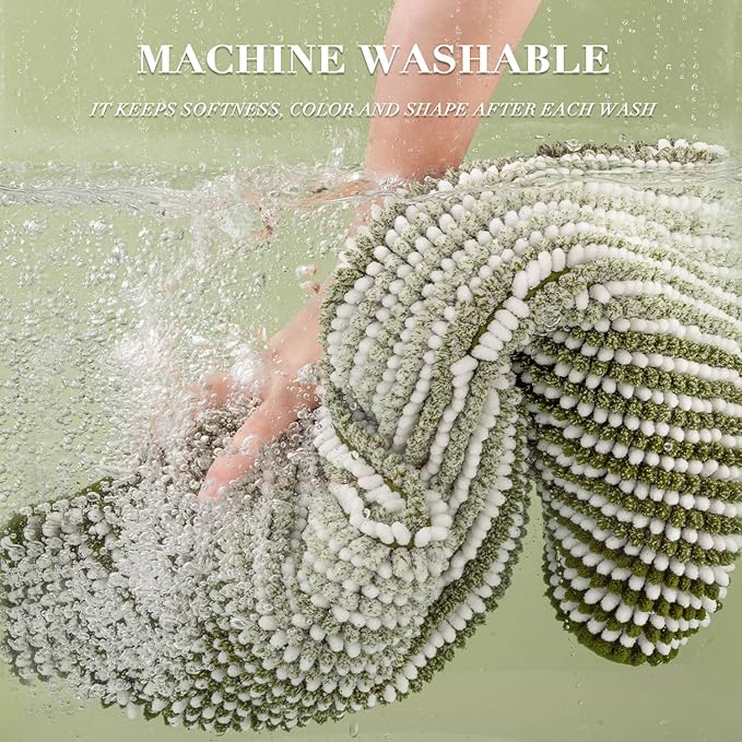 BSICPRO Bathroom Rugs and Mats Sets, 2 Piece Thick Absorbent Chenille Bath Mat Rug Set Non Slip, Soft Shaggy Bath Room Floor Mats for Bathroom, Machine Washable (Sage, 20" x 47" Plus 20" x 32")