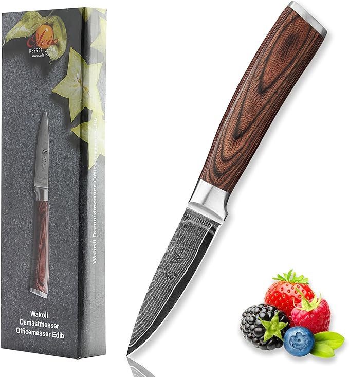 Wakoli Office Knife 3.2-inch Damascus Chef Knife - 67-Layer VG10 Core Steel, Razor Sharp with Pakkawood Handle, for Cooking & Slicing - Gift Box (EDIB)