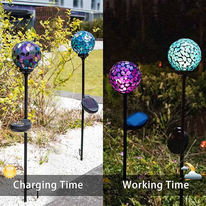 VCUTEKA Solar Garden Decorative Lights Outdoor, Mosaic Solar Light Waterproof LED Pathway Stake Light for Landscape Patio Yard Deck Walkway Decoration, 2 Pack (Blue&Purple)