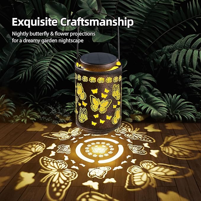 Upgraded Butterfly Solar Lights for Outside Garden Decor, Hanging Solar Lanterns Outdoor Waterproof Metal Butterfly Decorations for Patio, Yard, Pathway, Porch, Birthday Gifts for Women