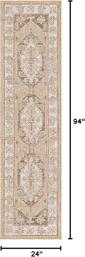 Unique Loom Outdoor Traditional Collection Area Rug - Valeria (2' x 7' 10" Runner, Natural/ Ivory)