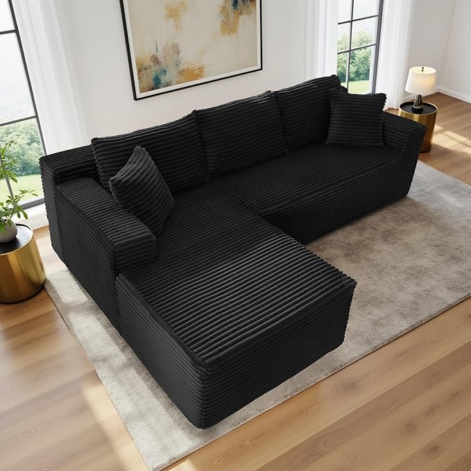 105''Sectional Cloud Couch with L Shaped Chaise,Modern Modular Sectional Sofa,Comfy Sectional Couches for Living Room,Bedroom,Apartment (Black, Left Facing Chaise)