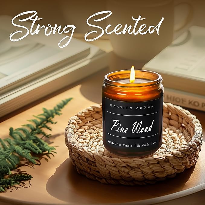 MOASITN Pine Wood Heavenly Scented Candles for Home| Organic Soy Aromatherapy candel| Handmade Long Lasting Jar Candles Gift for Women,Men as Birthday,Housewarming,Autumn,Relaxing Gifts| 7oz