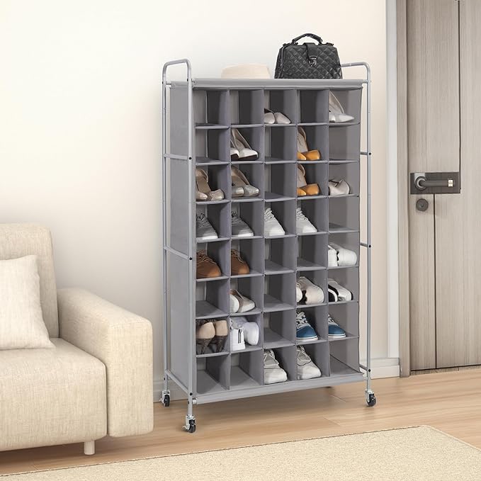 STORAGE MANIAC Shoe Cubby Organizer, Free Standing Shoe Cube Rack for Entryway, Bedroom, Apartment, Closet, 40-Cube Gray