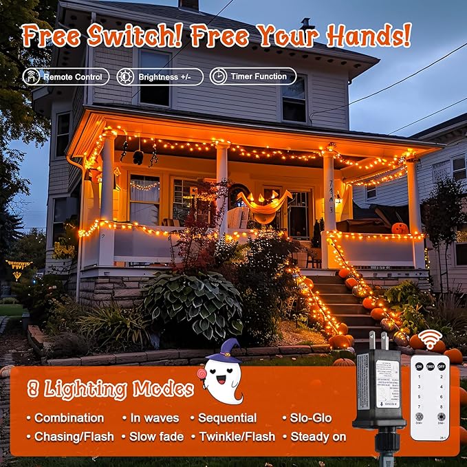 JMEXSUSS Halloween Lights: 132ft 400 LED Orange Halloween Outdoor Indoor String Lights Plug in - Orange Lights for Halloween Christmas Decorations