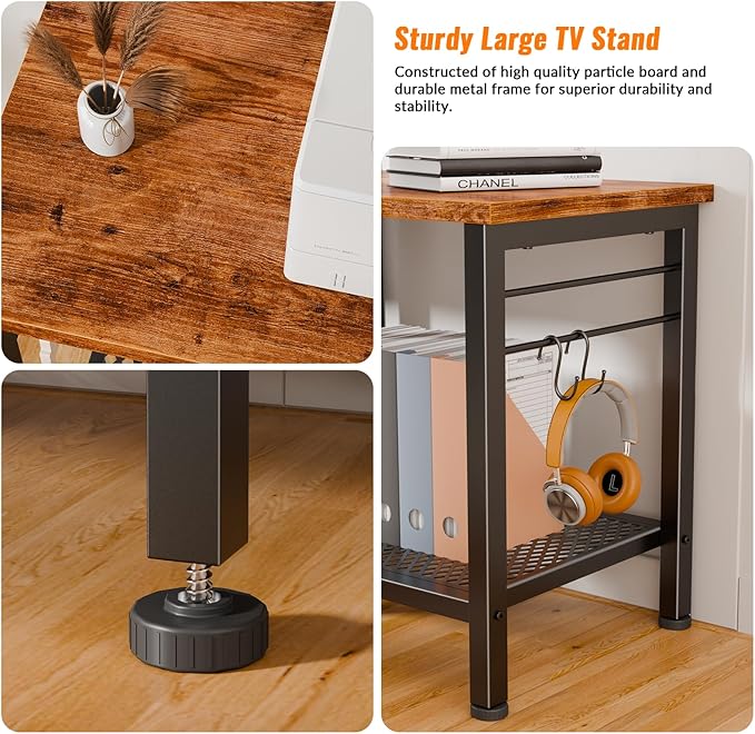 Furologee TV Stand for TVs up to 70 Inch, 63 Inch Entertainment Center with Open Storage Shelves, Television Stands with Soundbar Shelf for Living Room, Bedroom, Rustic Brown