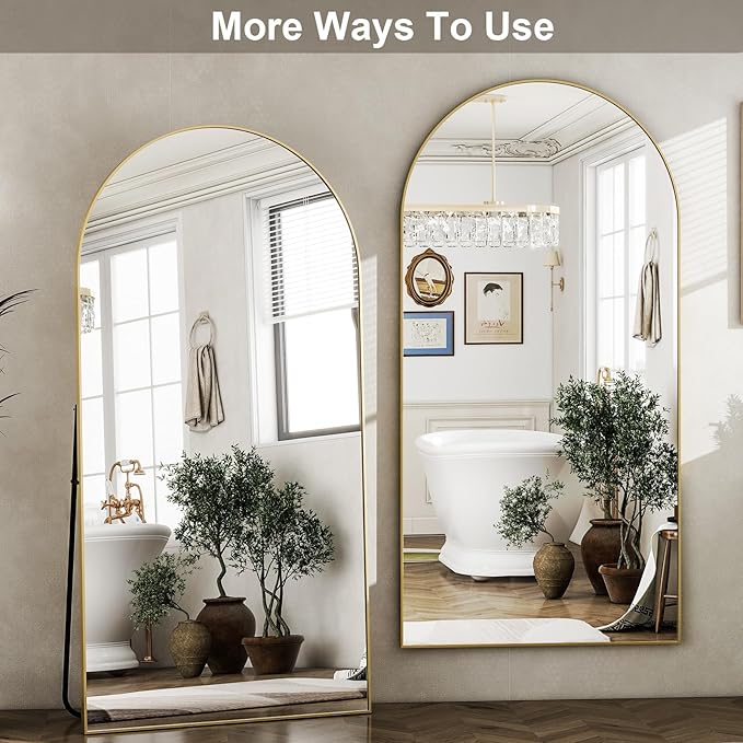 HARRITPURE 76"x46"Full Length Mirror - Arch Floor Mirrors with Aluminum Alloy Frame Free-Standing Wall Mounted or Leaning Large Bedroom Dressing Mirror,Gold