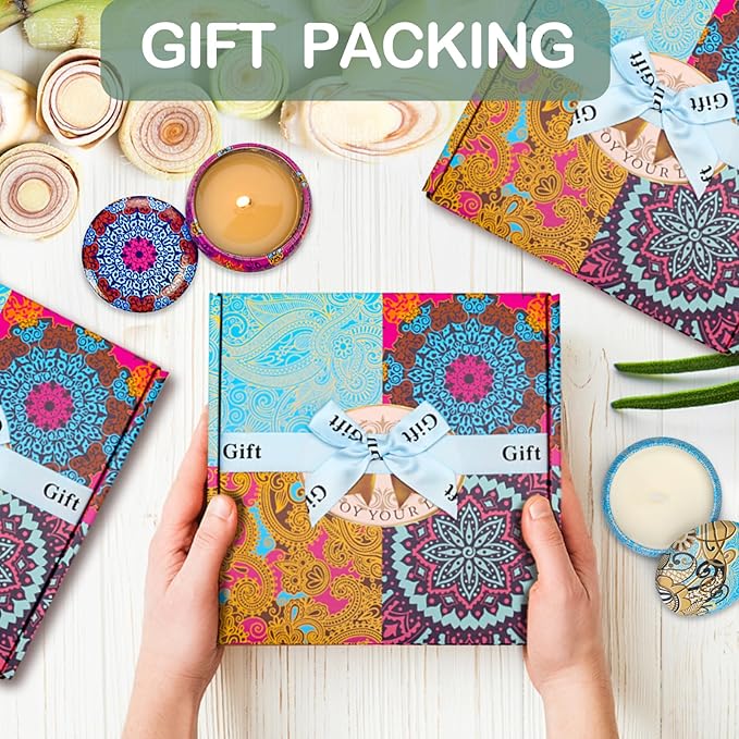 Scented Candles Gifts Set for Women, Aromatherapy Candles for Home Scented, Upgraded Large Tin of Soy Candle Lavender Candle Birthday Gifts for Women Mom Bath Spa Meditation Valentine Gifts Candles
