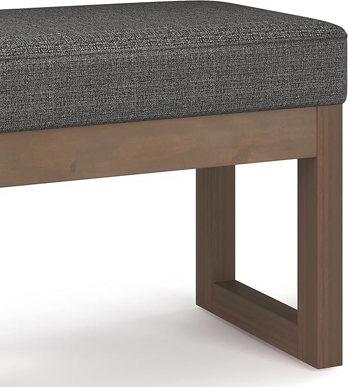 SIMPLIHOME Milltown 27 inch Wide Contemporary Rectangle Footstool Ottoman Bench in Ebony Tweed Look Fabric, Assembled, for the Living Room and Bedroom
