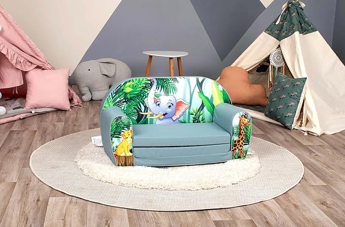 Delsit Kids Couch for Toddlers - 2 in 1 Convertible Foam Sofa to Lounger, Comfy Flip Out Lounge Chair for Children, Made in Europe
