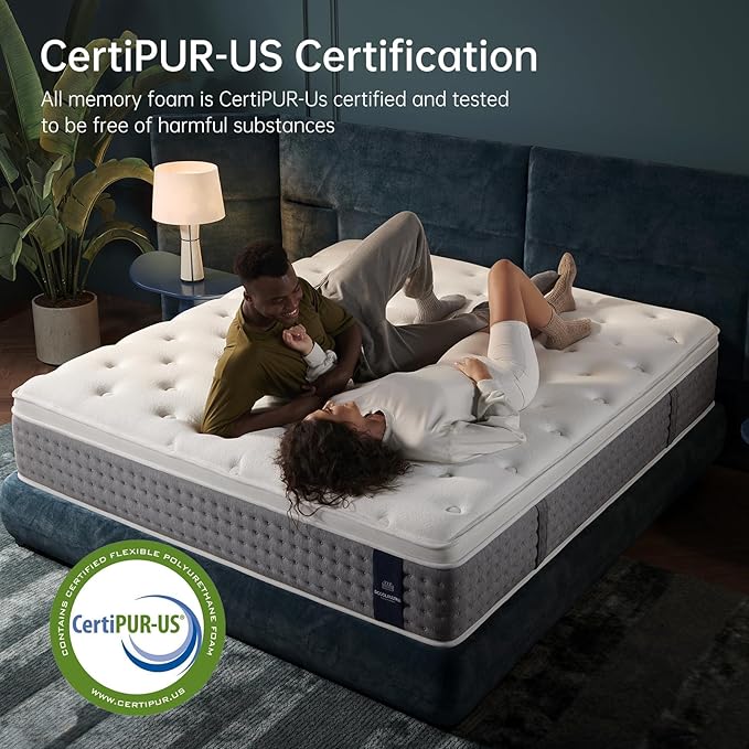 King Size Mattress 14 Inch, Medium Firm Hybrid with Memory Foam& Individually Wrapped Pocket Coils for Support,CertiPUR-US Certified,Fiberglass-Free
