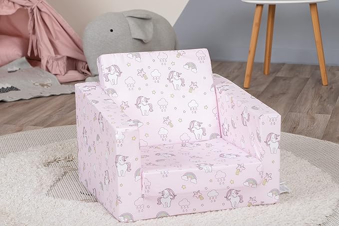 Delsit Kids Couch for Toddlers - 2 in 1 Convertible Foam Armchair to Lounger, Comfy Flip Out Lounge Chair, Sofa for Children, Made in Europe
