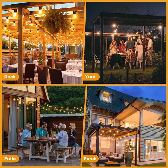50FT LED Outdoor String Lights with 26 Shatterproof S14 Edison Bulbs (2 Spare), Dimmable Hanging Outdoor Lights for Backyard, Porch, 2700K Warm White