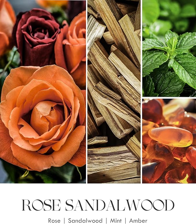 AOOVOO Scented Candles for Men - Rose & Sandalwood Candles for Home Scented | Crackling Wood Wick Soy Candle | Strong Fragranced Masculine Black Candle Gift for Women & Men, 9oz