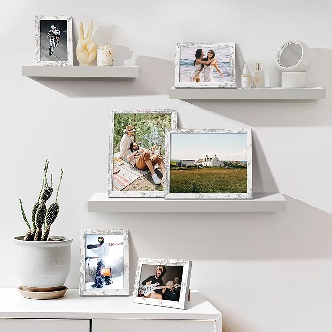 upsimples 10 Pack Picture Frames Collage Wall Decor for Mounting or Tabletop Display, Photo Gallery Frame Set for Family, Multi Sizes Including 8x10, 5x7, 4x6, Rustic White