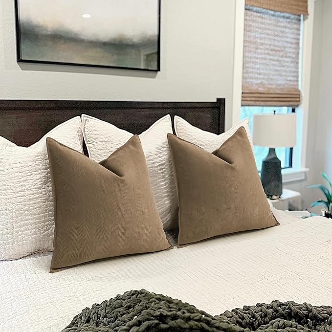 ZWJD Brown Pillow Covers 20x20 Set of 2 Chenille Throw Pillow Covers with Elegant Design Soft and Luxurious Decorative Throw Pillows for Couch, Bed, and Home Decor