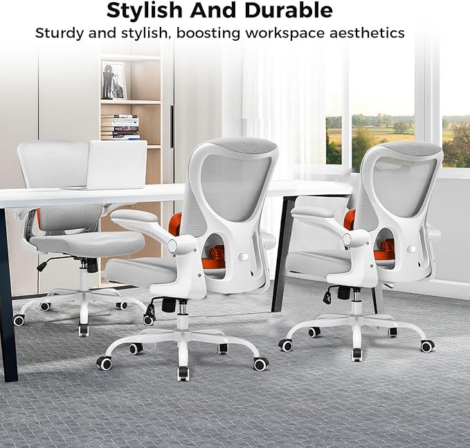 GTRACING Office Chair Ergonomic Desk Chair with 3D Adaptive Lumbar Support, High Back Home Mesh Chair with Flip-Up Arms, Swivel Rolling Computer Seating for Long Desk Work (Gray)