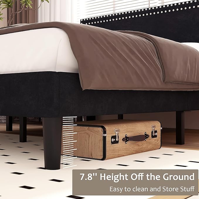 VECELO Full Size Platform Bed Frame with Adjustable Upholstered Headboard, Modern Mattress Foundation,Strong Wood Slat Support, No Box Spring Needed, Easy Assembly