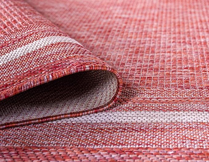 Unique Loom Outdoor Border Collection Area Rug - Soft Border (2' x 6' 1" Runner, Rust Red/ Ivory)