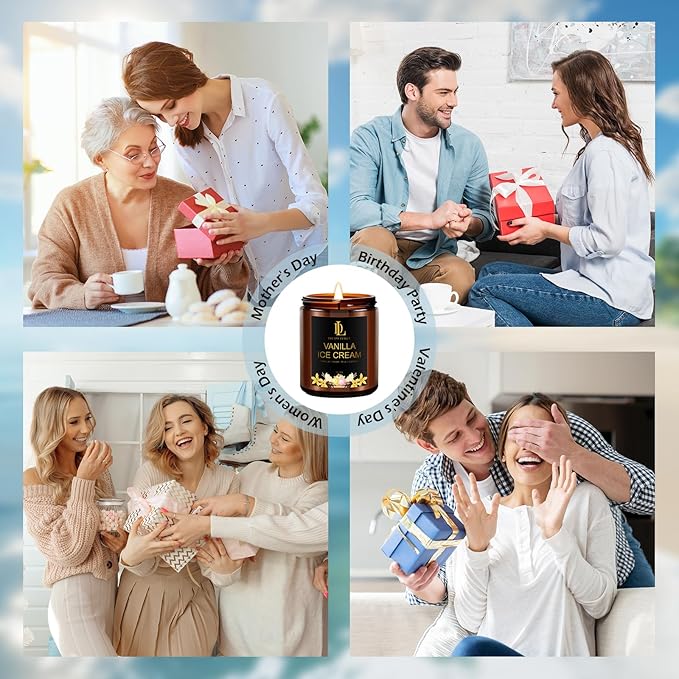 Vanilla Ice Cream Candles, 7oz Vanilla Ice Cream Scented Candle, Natural Soy Candles for Home Scented, Long Lasting with 50 Hour Burn Time, Gifts for Men Women