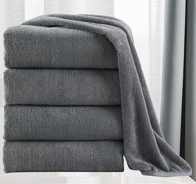 MINCHI 4 Piece Oversize Bath Towels Set, Ultra Soft Absorbent Bathroom Towel for Home and Hotel Shower Towel Oversized Bath Sheet, 35x70 Large Bath Towels 600 GSM, Dark Gray