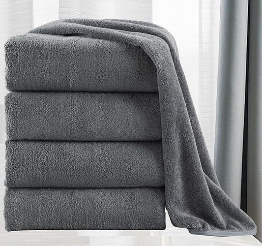 MINCHI 4 Piece Oversize Bath Towels Set, Ultra Soft Absorbent Bathroom Towel for Home and Hotel Shower Towel Oversized Bath Sheet, 35x70 Large Bath Towels 600 GSM, Dark Gray