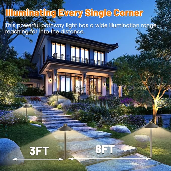 ZONEGRACE 4 Pack Solid Brass Low Voltage Pathway Lights,Outdoor Wired LED Landscape Path Lights,AC/DC 12V Bronze Pathway Lighting for Walkway Garden Yard,UL Listed Cord,Without Replacement Bulbs