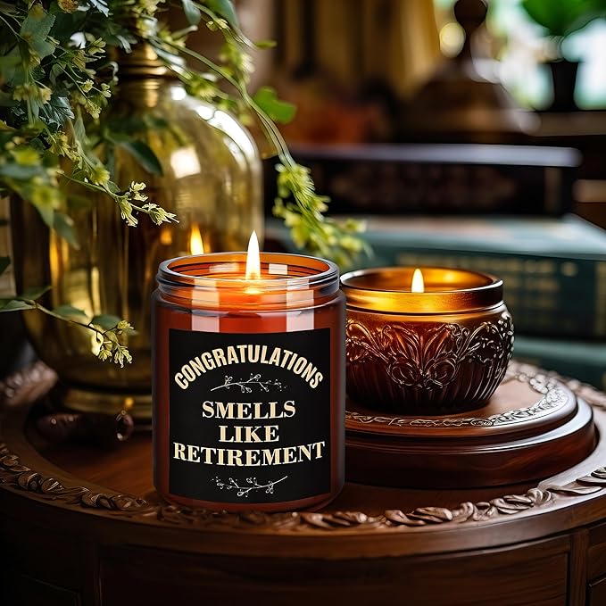 Retirement Gifts for Women, Men - Funny Retiring Candles - Best 2025 Retired Gift for Mom, Husband, Nurse, Coworker, Teacher, Friends - Tropical Coconut Relaxing Scented Soy Candle for Home