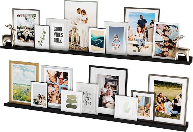 You Have Space 60" Long Picture Ledge Floating Wall Shelf for Living Room, Office, Farmhouse, Kitchen Decor, Black Set of 2