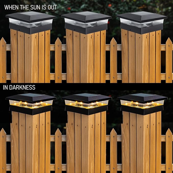 TW SHINE Solar Post Cap Lights Outdoor, 12 Pack Waterproof Solar Powered Deck Fence Post Lights, Warm White Post Light for Garden Patio Porch for 4x4, 5x5 or 6x6 Wooden Posts