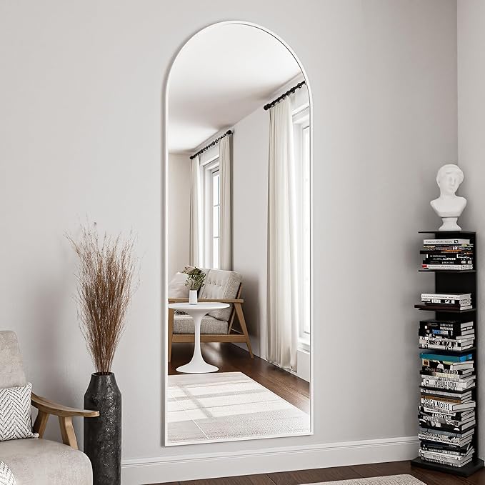 OGCAU Full Length Mirror - 65"x22" Arched-Top, Hanging or Leaning, Standing, Wall Mounted with Aluminum Frame for Bedroom (White)