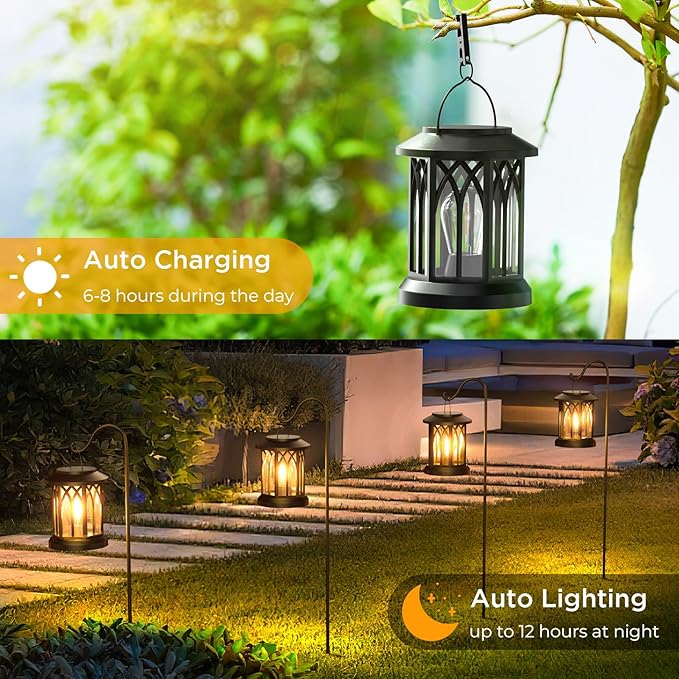 WdtPro Solar Lanterns Outdoor Waterproof, Upgraded Bright Hanging Solar Lights for Outside,Solar Powered Lanterns Lighting LED for Garden Patio Yard Decorative 2 Pack (Warm Light)