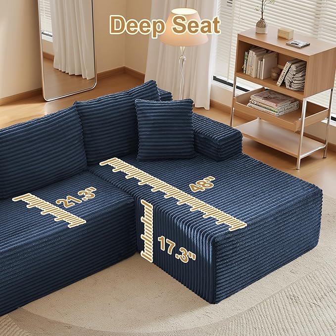 105''Sectional Cloud Couch with L Shaped Chaise,Modern Modular Sectional Sofa,Comfy Sectional Couches for Living Room,Bedroom,Apartment (Blue, Right Facing Chaise)