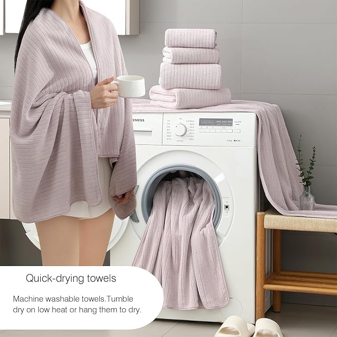 18 Piece Family Bath Towel Set Include 6 Bath Towels,6 Hand Towels and 6 Washcloths Soft Bathroom Towel with Hanging Loops,Highly Absorbent Quick Dry Towels Set for Bathroom,Hotel and Spa-Light Purple