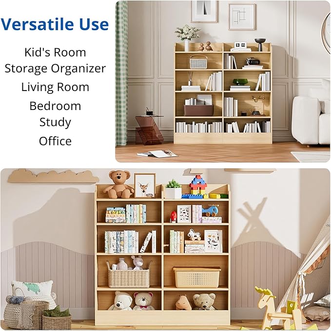 Cozy Castle Toy Storage Organizer, 5 Tier Kids Bookshelf, 10 Cube Toddler Bookcase Storage Cabinet for Playroom, Kids Room, Living Room, Nursery, Cubby, Kindergarten (Oak)