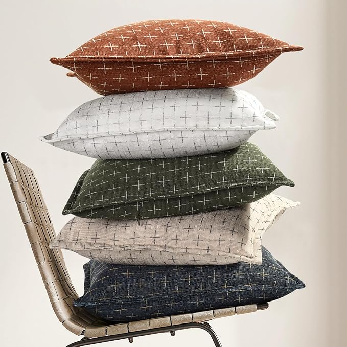 ZWJD Fall Throw Pillow Covers 26x26 Set of 2 Soft Polyester Textured Rust Pillow Covers with Stylish Flange Edge Cozy Farmhouse Throw Pillows for Couch Bed Sofa Living Room Fall Decor