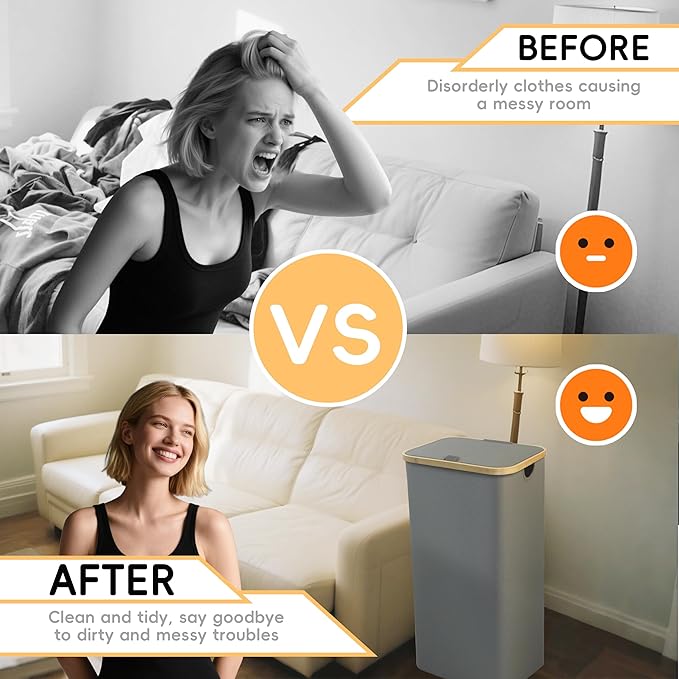 100L Laundry Hamper with Lid,Collapsible Laundry Basket, Dirty Clothes Basket, Storage Case with Bamboo Support - Handles - Removable Inner Bag - 2x Washing Mesh Bags for Bedroom Dorm Bathroom (Gray)