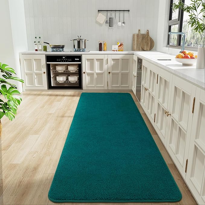 Soft Runner Rugs for Bedroom 2x6, Non Slip Runners for Hallway Kitchen Laundry Dorm Washable, Minimalist Low Pile Long Rugs for Boys Men Girls Kids, Teal Green