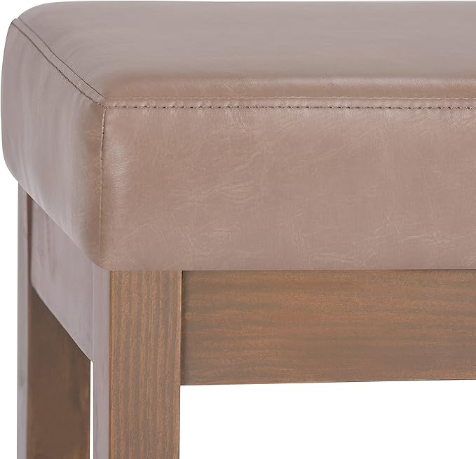 SIMPLIHOME Milltown 27 inch Wide Contemporary Rectangle Footstool Ottoman Bench in Ash Blonde Vegan Faux Leather, Assembled, For the Living Room and Bedroom