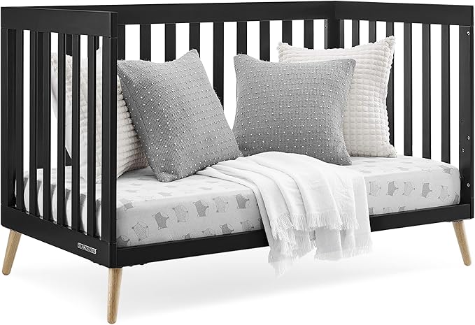 Delta Children Essex 4-in-1 Convertible Baby Crib, Ebony with Natural Legs