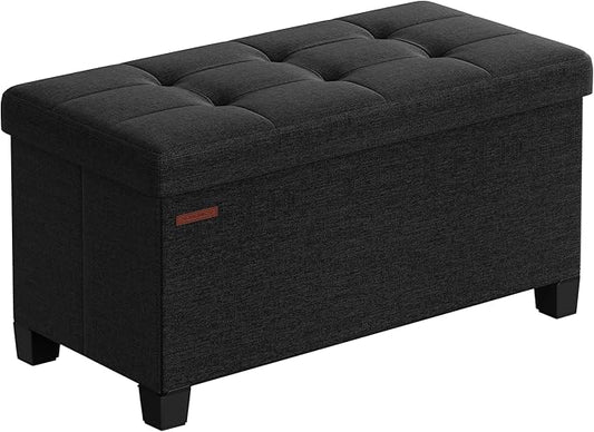 SONGMICS Storage Ottoman Bench, Foldable Foot Rest with Legs, 15 x 30 x 15.2 Inches, End of Bed Bench, Storage Chest, Load up to 660 lb, for Living Room, Bedroom, Entryway, Ink Black ULSF016B01