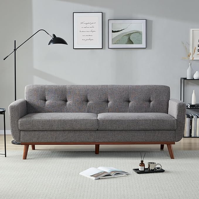 Kingfun 77.2" W Loveseat Sofa, Mid Century Modern Decor Love Seat Couches for Living Room, Button Tufted Upholstered Furniture, Solid & Easy to Install Small Couch for Bedroom Office Apartment, Gray