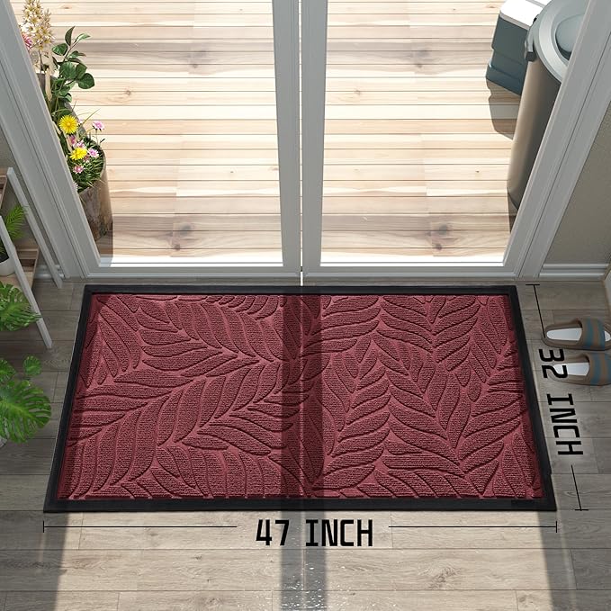 Yimobra Front Door Mat Outdoor Indoor, 47x32 All-Season Waterproof Welcome Mat, All-Weather Outside Entrance Mat, Non-Slip Patio Porch Doormat, Low Profile, Fade Resistant, Red
