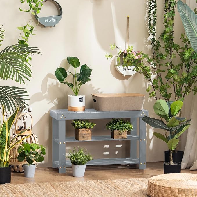 Apicizon Bamboo Shoe Storage Bench for Living Room, Entryway Storage Premium Shoe Organizer or Entryway Bench, Grey