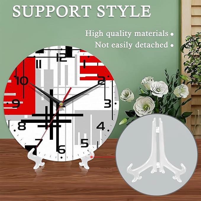 Wall Clocks Battery Operated,Red Black Abstract Line Clock for Living Room,Decorative Wall Clock for Living Room, Bedroom, Bathroom and Kitchen,10 Inch