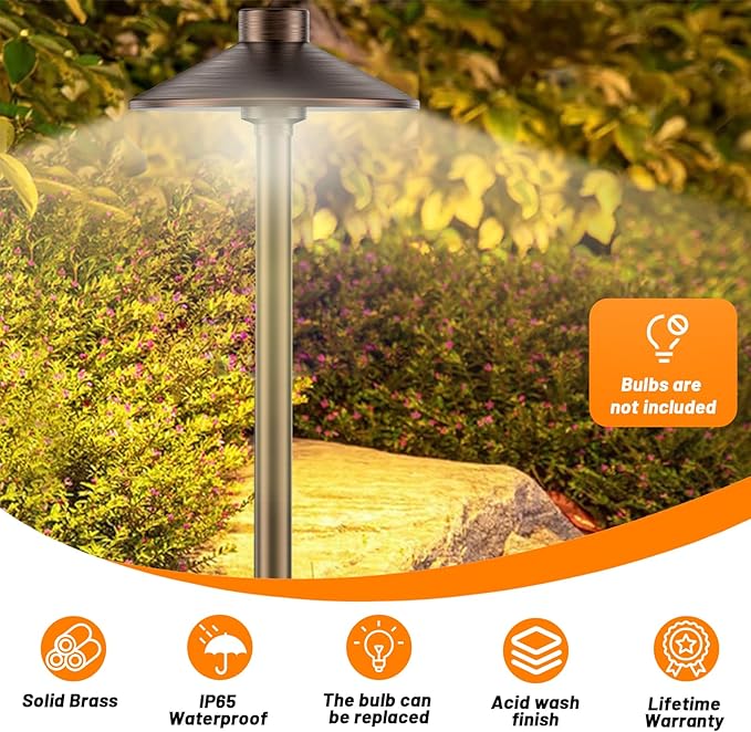 ZONEGRACE 4 Pack Solid Brass Low Voltage Pathway Lights,Outdoor Wired LED Landscape Path Lights,AC/DC 12V Bronze Pathway Lighting for Walkway Garden Yard,UL Listed Cord,Without Replacement Bulbs