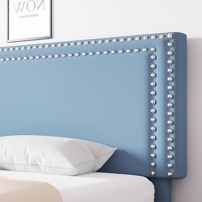 VECELO Full Size Bed Frame with Adjustable Upholstered Headboard, Wooden Slats Platform, Noise-Free Design, No Box Spring Needed, Easy Assembly