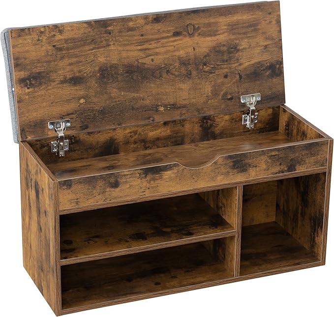 WellFurGeer Shoe Bench with Storage, Entryway Bench with Shoe Storage, Shoe Rack with Bench, Shoe Storage Bench with Padded Cushion, Brown + Gray