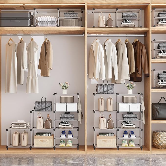 AWTATOS Closet Organizer 8 Cube Storage Shelves Clothes Organizers Closet Storage Stackable Cubby Shelving for Closet Bedroom Living Room Translucent