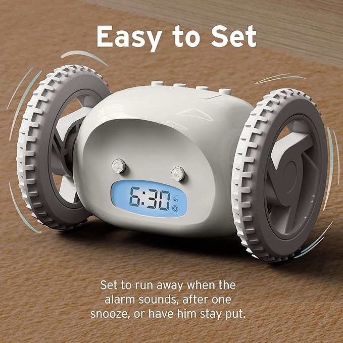 CLOCKY Extra Loud Alarm Clock for Heavy Sleepers on Wheels Rolls Runs Away Vibrating, Easy to Set Super Smart Snooze Digital Bed Shaker Alarm Clock Funny Gift for Adults Kids Teens Bedrooms (Mist)